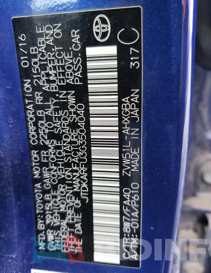 JTDKARFU3G3504040 Photo# 12
