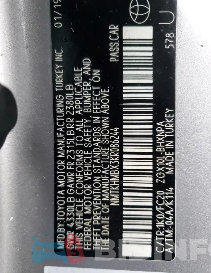NMTKHMBX3KR086244 Photo# 14