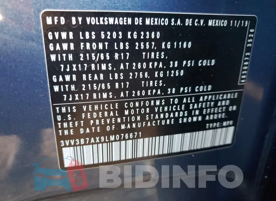 3VV3B7AX9LM076671 Photo# 14