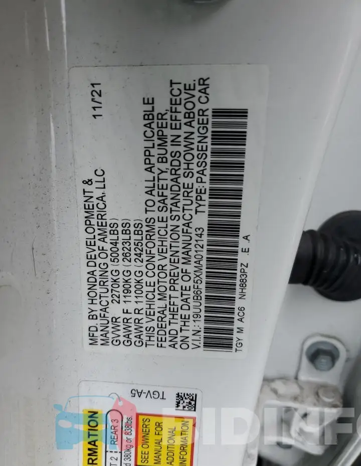 19UUB6F5XMA012143 Photo# 12