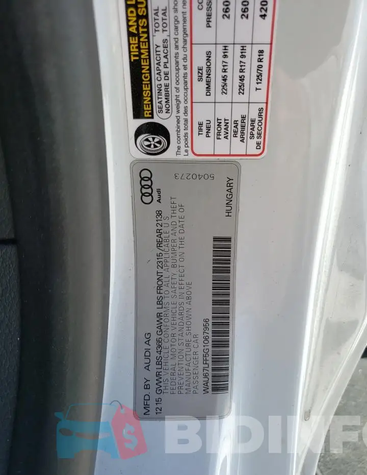 WAU67LFF5G1067956 Photo# 12