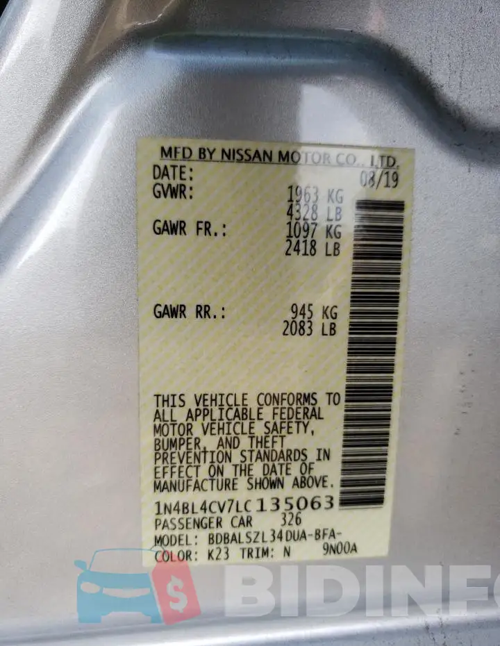 1N4BL4CV7LC135063 Photo# 12