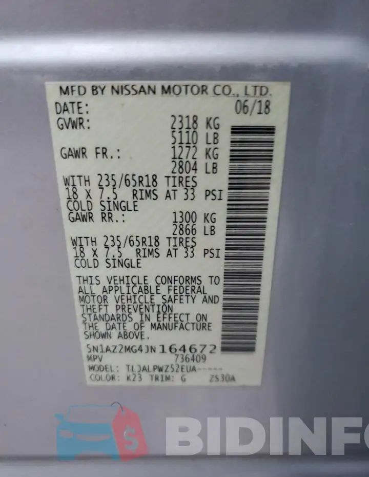 5N1AZ2MG4JN164672 Photo# 13