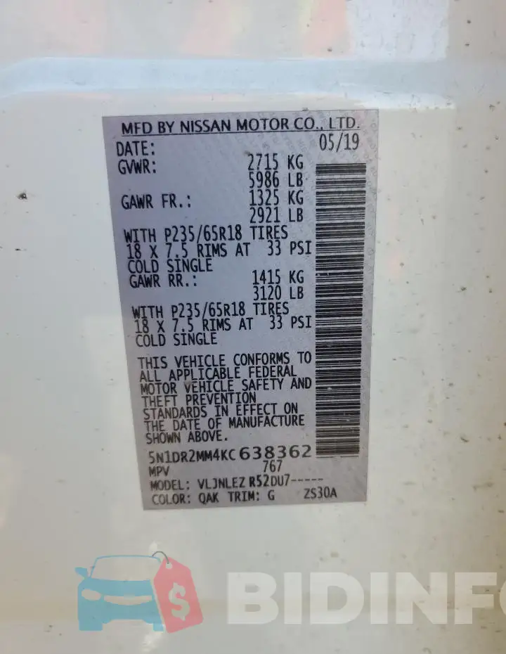 5N1DR2MM4KC638362 Photo# 13