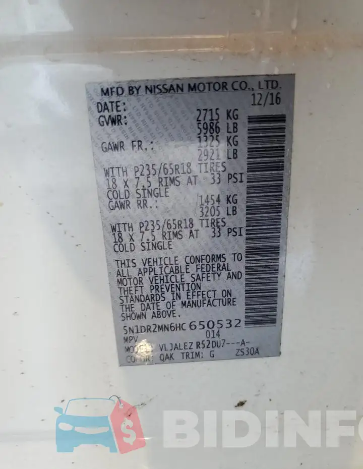 5N1DR2MN6HC650532 Photo# 14