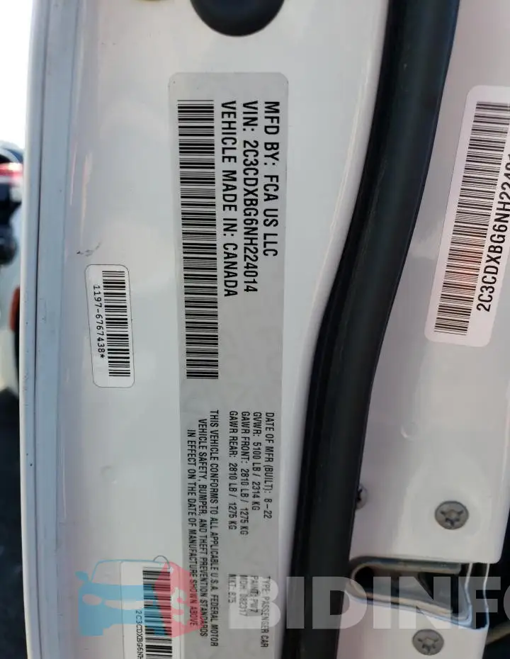 2C3CDXBG6NH224014 Photo# 12