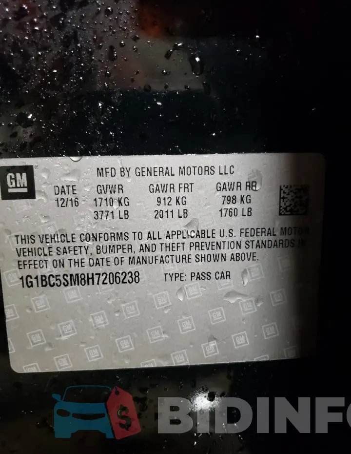 1G1BC5SM8H7206238 Photo# 12
