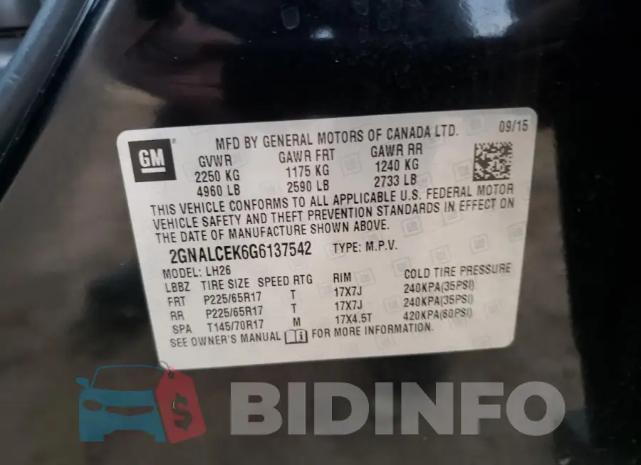 2GNALCEK6G6137542 Photo# 13