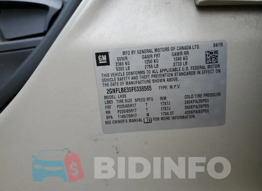 2GNFLBE35F6338565 Photo# 13