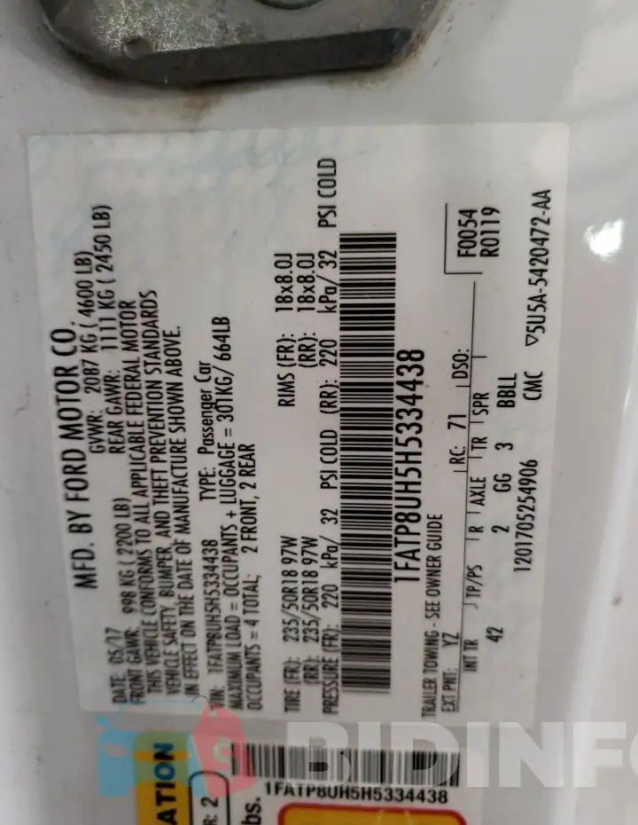 1FATP8UH5H5334438 Photo# 12