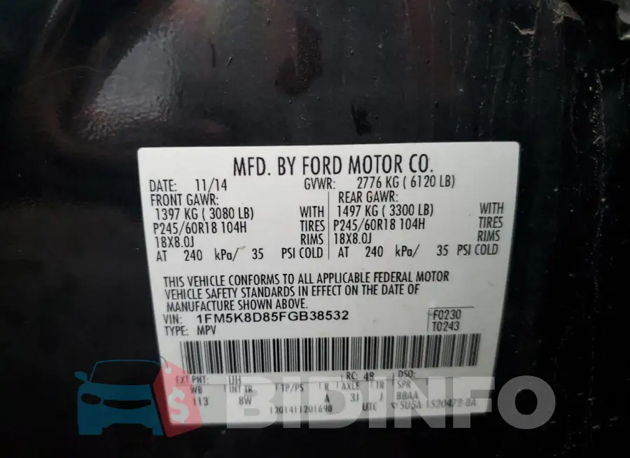 1FM5K8D85FGB38532 Photo# 13