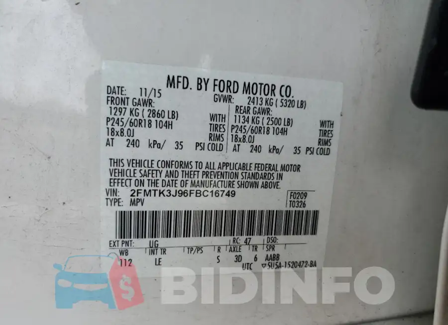 2FMTK3J96FBC16749 Photo# 13
