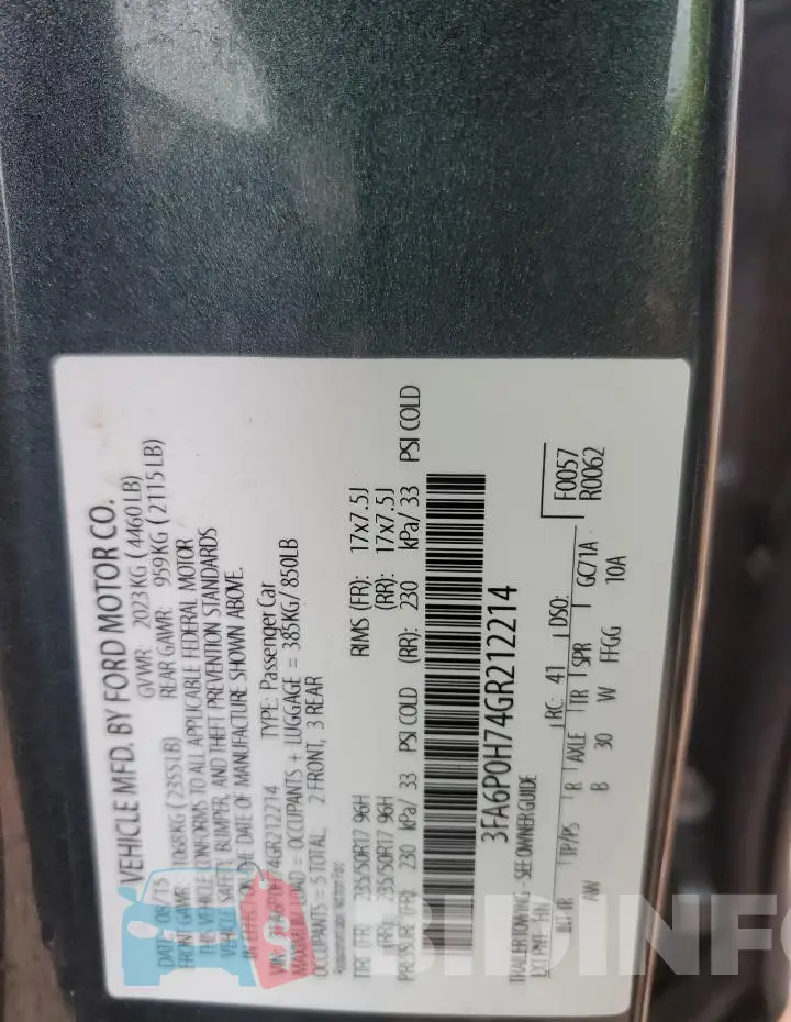 3FA6P0H74GR212214 Photo# 12