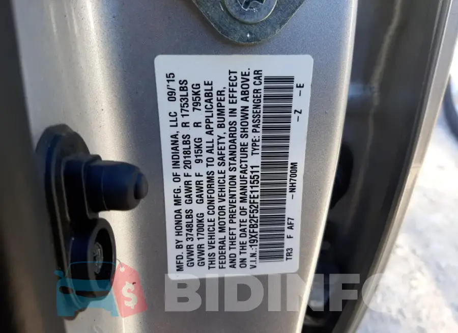 19XFB2F52FE115511 Photo# 12