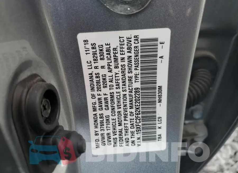 19XFC2F62KE202289 Photo# 12