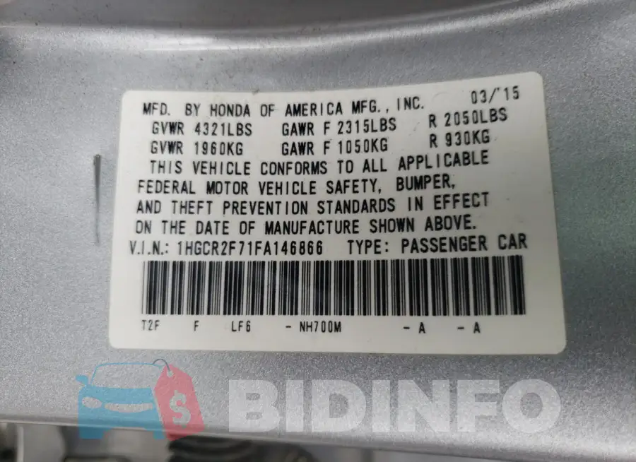 1HGCR2F71FA146866 Photo# 13