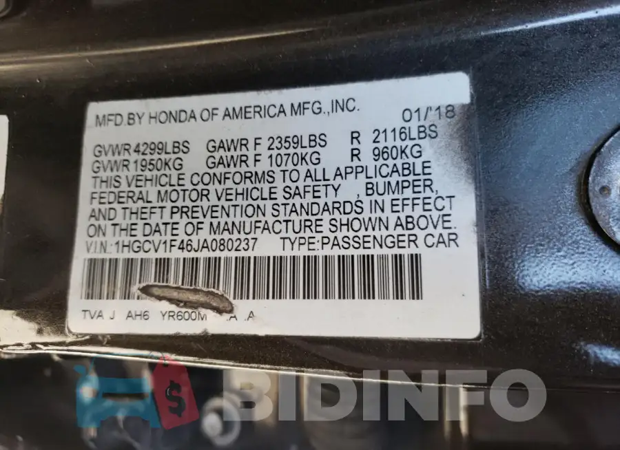1HGCV1F46JA080237 Photo# 12