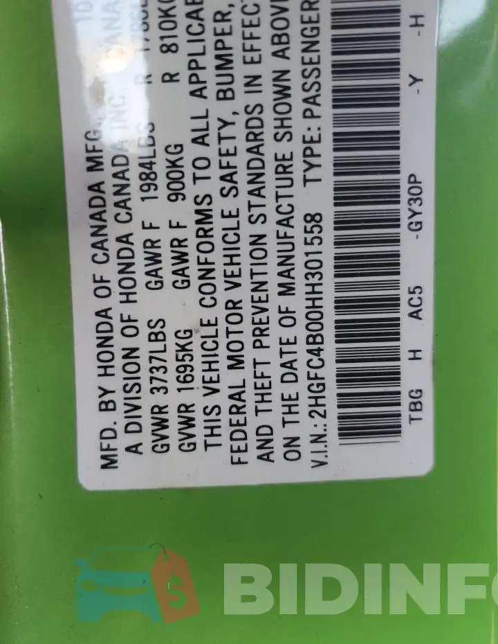 2HGFC4B00HH301558 Photo# 12