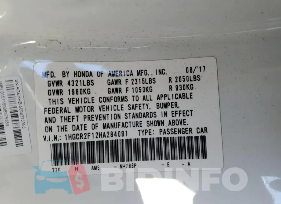 1HGCR2F12HA284091 Photo# 13