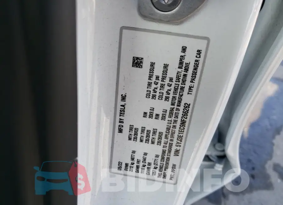 5YJ3E1EC9NF266262 Photo# 12