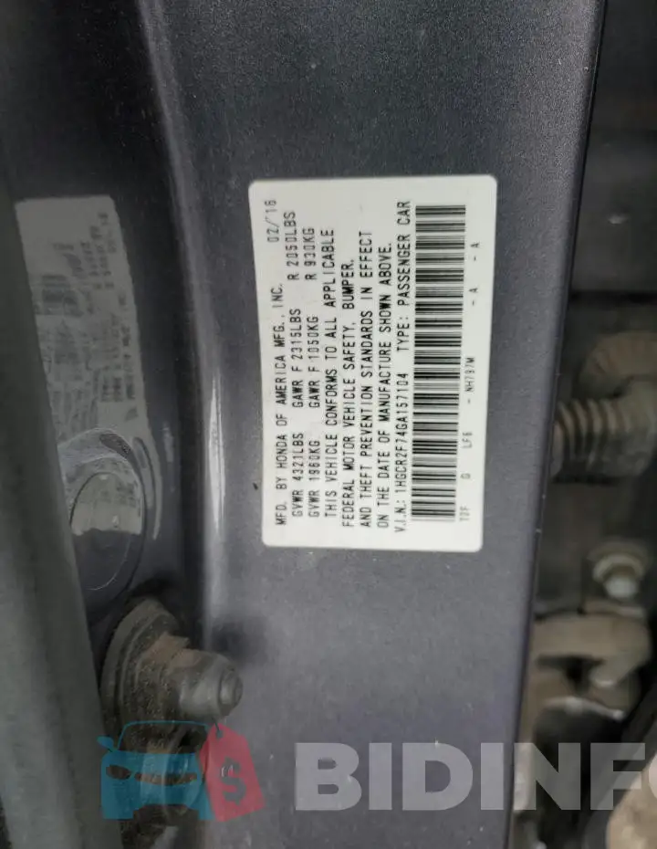 1HGCR2F74GA157104 Photo# 12