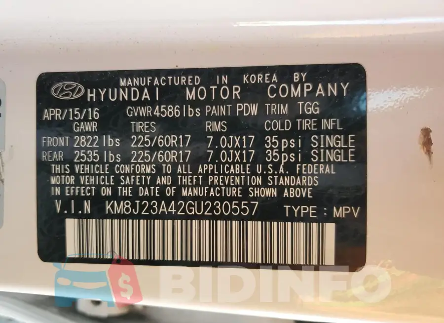 KM8J23A42GU230557 Photo# 13