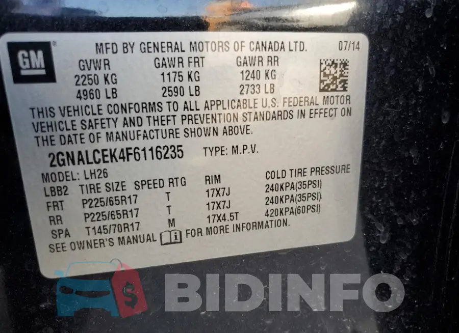2GNALCEK4F6116235 Photo# 12