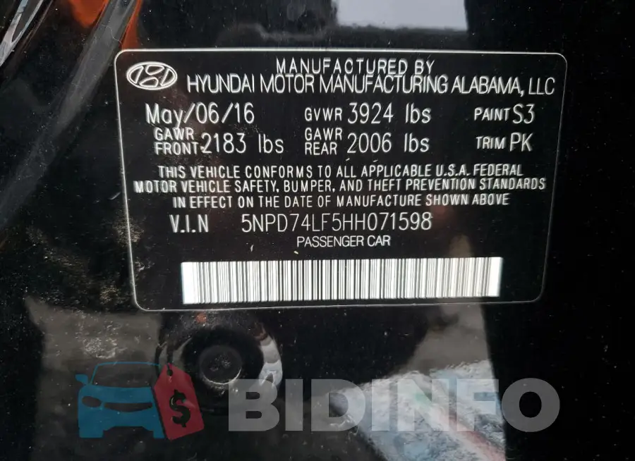 5NPD74LF5HH071598 Photo# 13