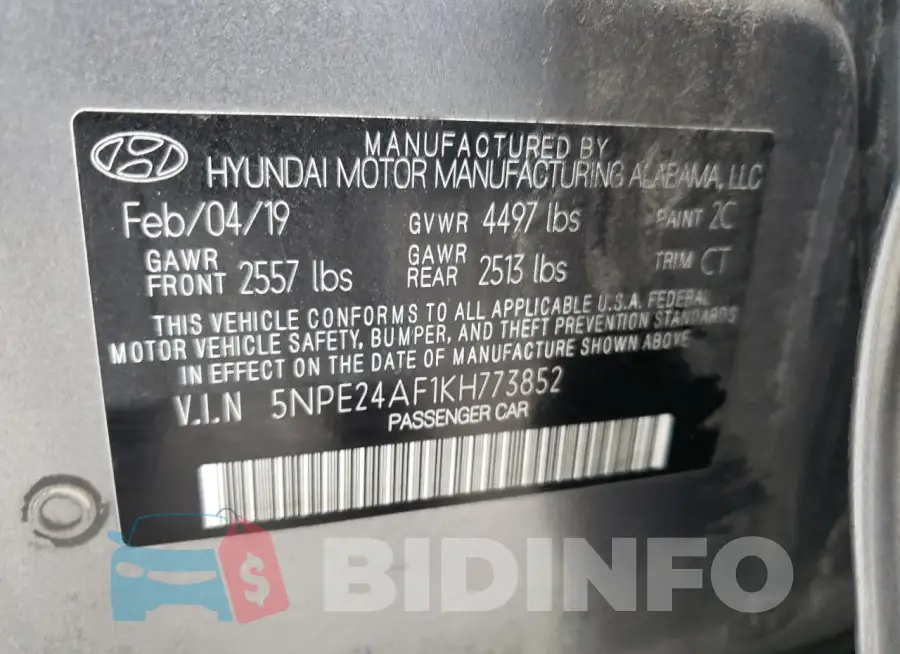 5NPE24AF1KH773852 Photo# 12