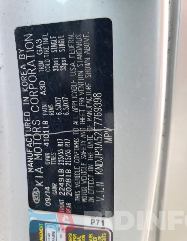 KNDJP3A52F7769398 Photo# 12