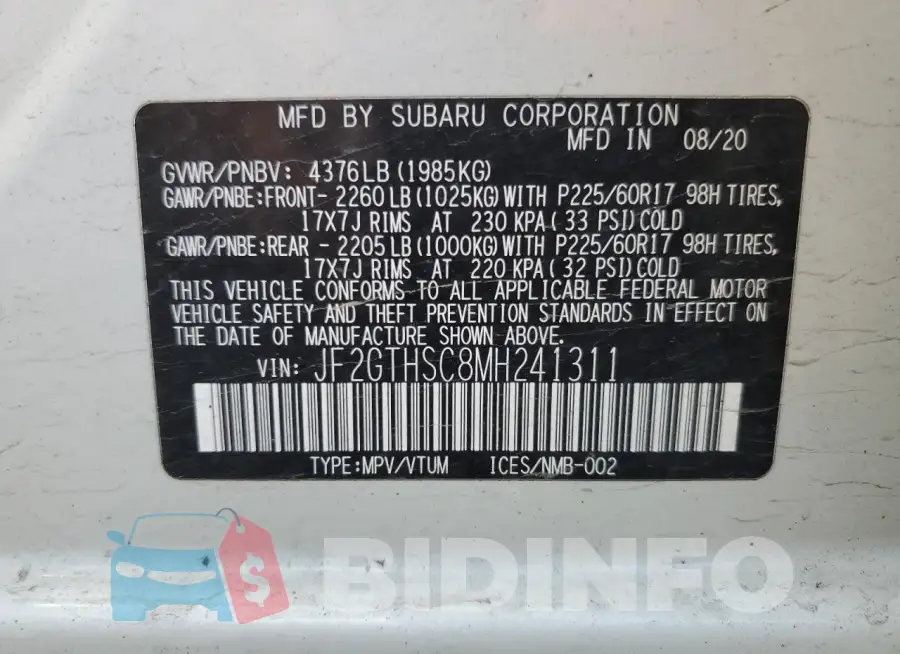 JF2GTHSC8MH241311 Photo# 13