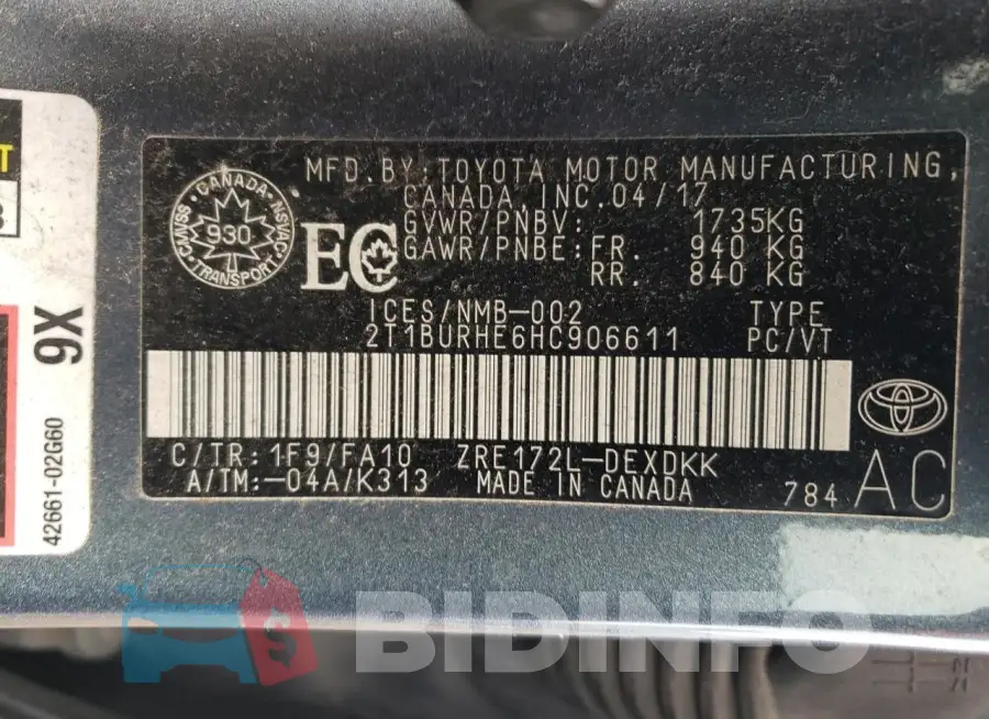 2T1BURHE6HC906611 Photo# 12