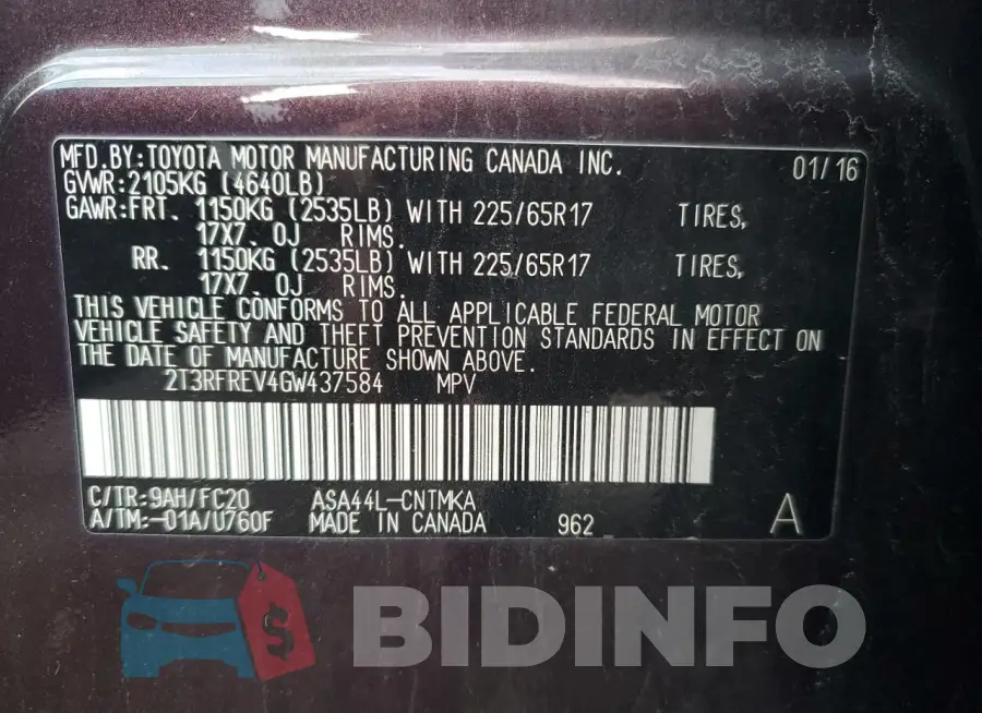 2T3RFREV4GW437584 Photo# 13