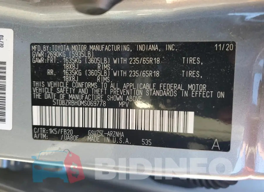 5TDBZRBH0MS069778 Photo# 13