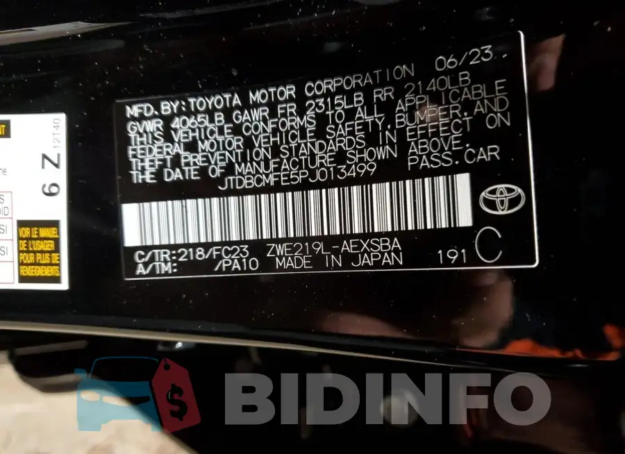 JTDBCMFE5PJ013499 Photo# 12