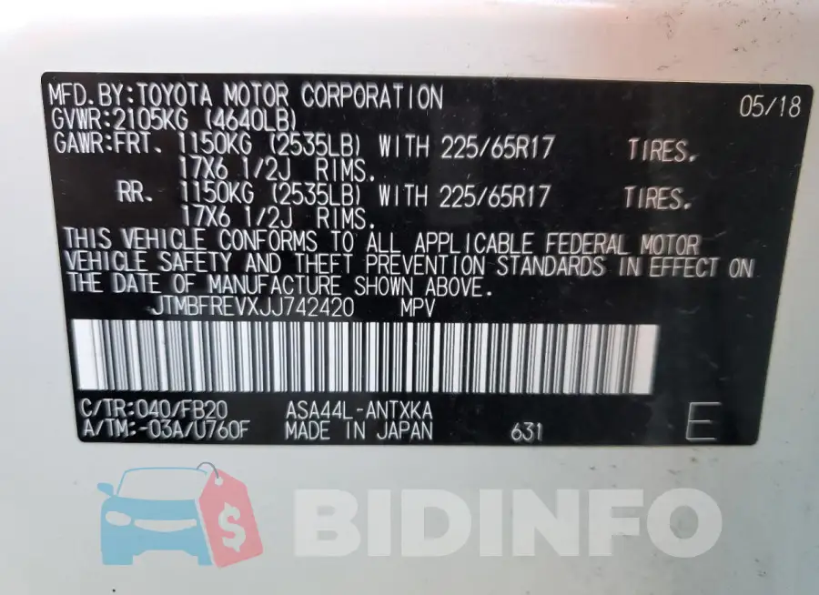 JTMBFREVXJJ742420 Photo# 12