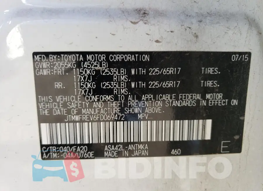JTMWFREV6FD069472 Photo# 12