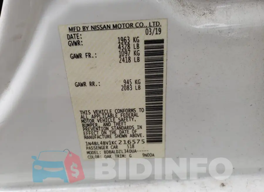 1N4BL4BV1KC216575 Photo# 12