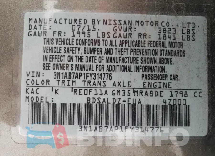 3N1AB7AP1FY314776 Photo# 12