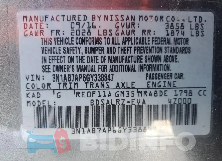 3N1AB7AP6GY338847 Photo# 12