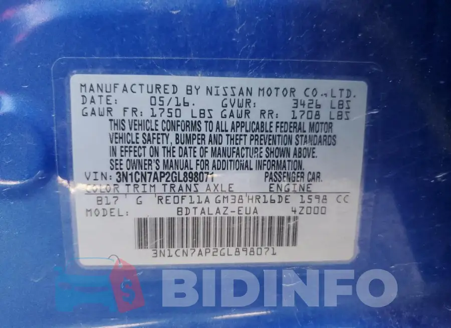 3N1CN7AP2GL898071 Photo# 12