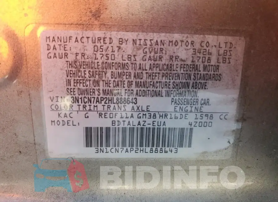 3N1CN7AP2HL888643 Photo# 12