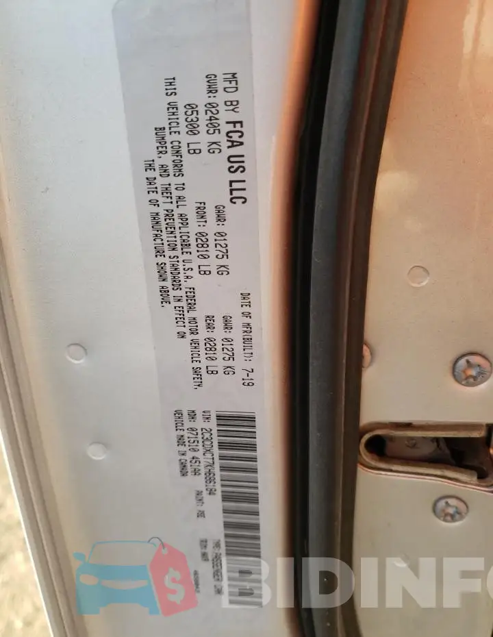 2C3CDXCT7KH686184 Photo# 13