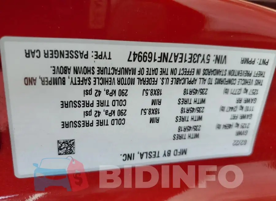5YJ3E1EA7NF169947 Photo# 12