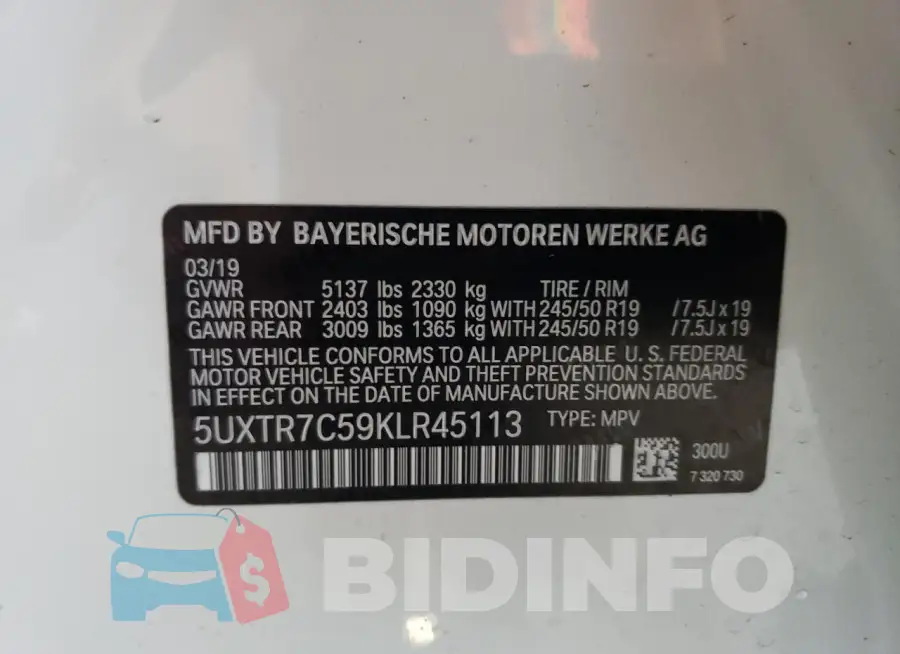 5UXTR7C59KLR45113 Photo# 14