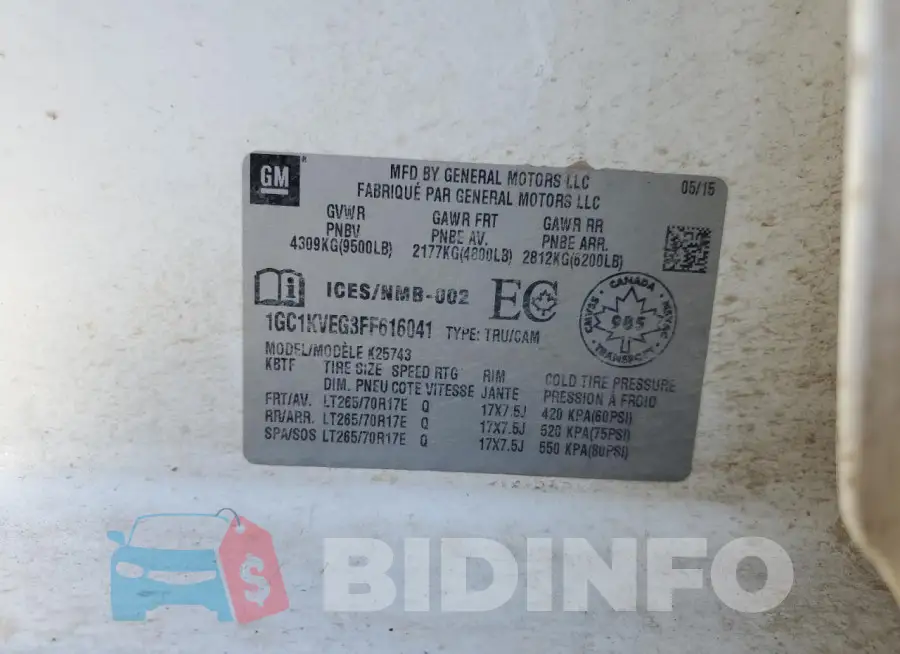 1GC1KVEG3FF616041 Photo# 12