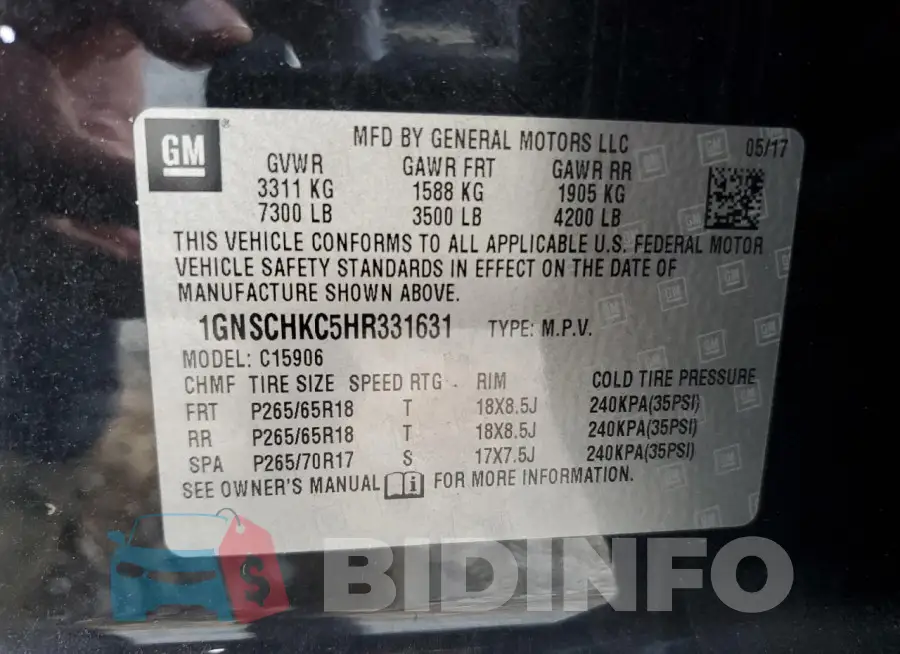 1GNSCHKC5HR331631 Photo# 13