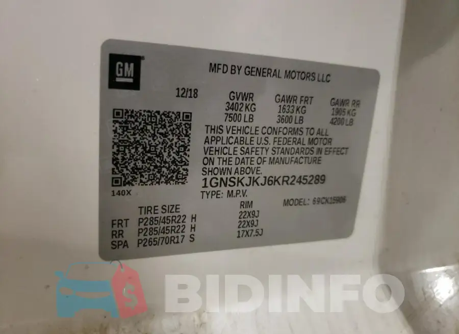 1GNSKJKJ6KR245289 Photo# 13