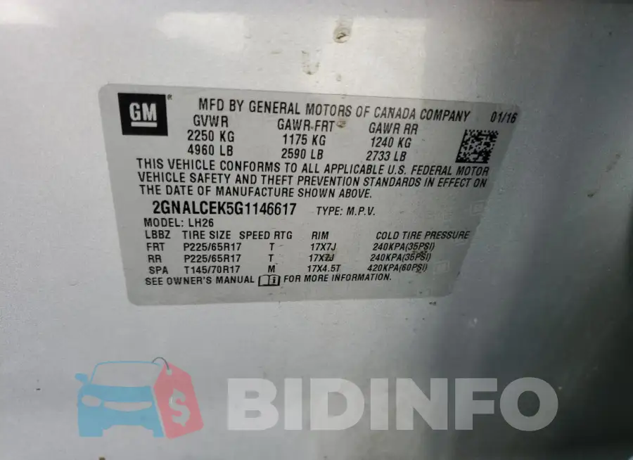 2GNALCEK5G1146617 Photo# 12