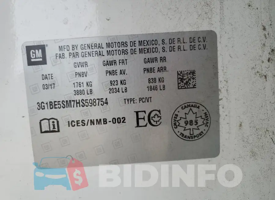 3G1BE5SM7HS598754 Photo# 12